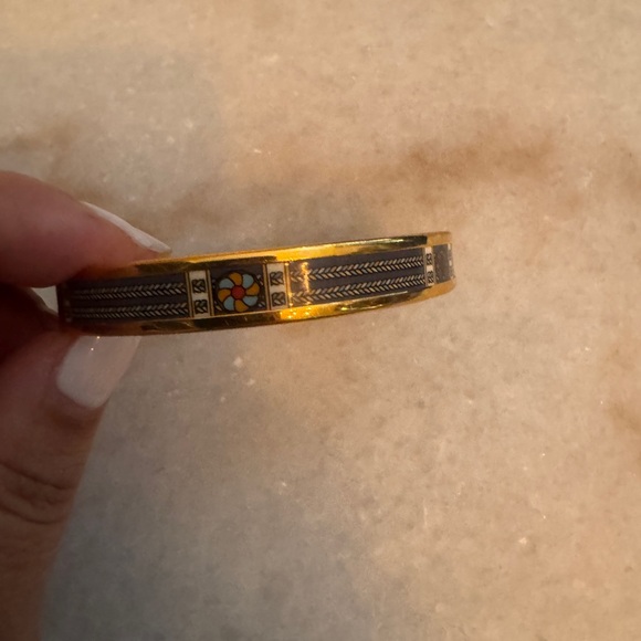 Hermes Gold Enamel Accent Bangle with Multicolor Detail